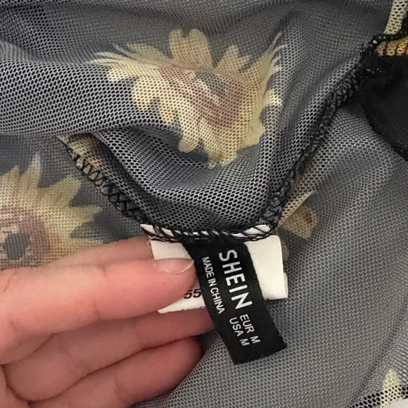 SHEIN Black Sheer Top with Sunflower Design - Picture 2 of 3